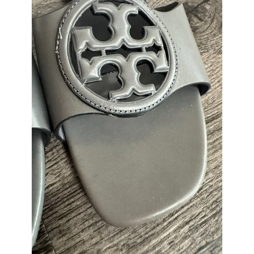 Tory Burch Womens Bombe Miller Slide Sandal Calf Leather Grey Size 7M - Picture 5 of 13